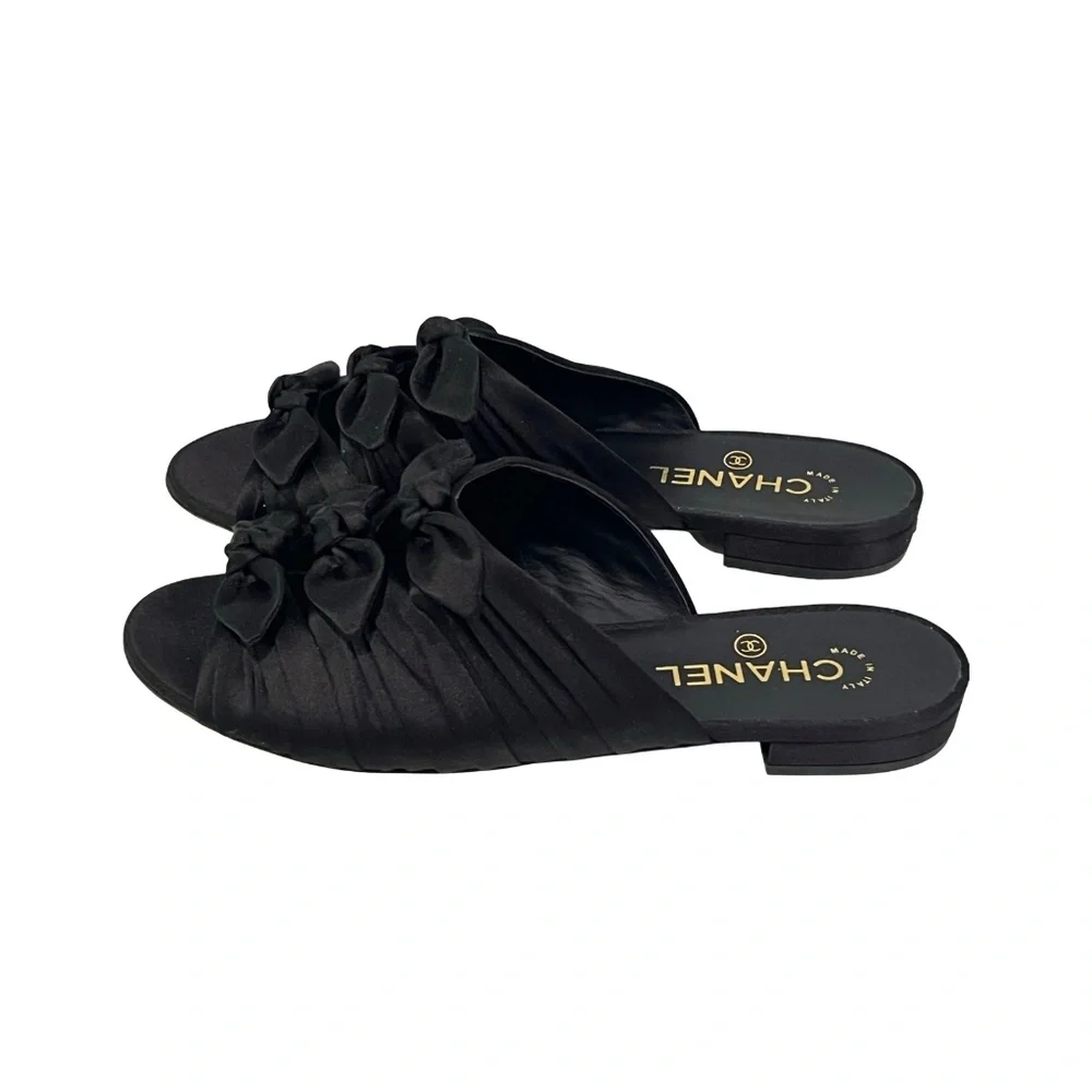 NWT Chanel Knotted Black Satin Mule Flat Slide Size EU 39.5/ US 9 MSRP $950 - Picture 4 of 12
